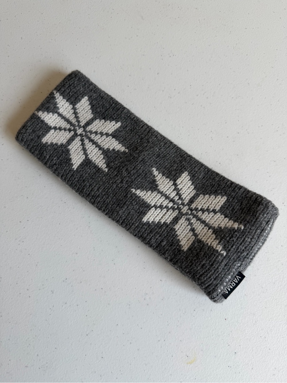 Varma Iceland Knitted Wool Headband Gray and White Snowflake Pattern